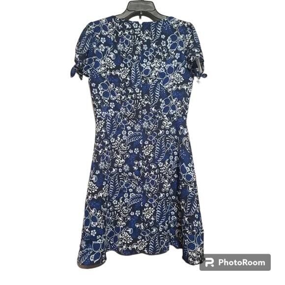 J. Crew Factory Blue Printed Faux-Wrap Dress Size 6 - Picture 2 of 4